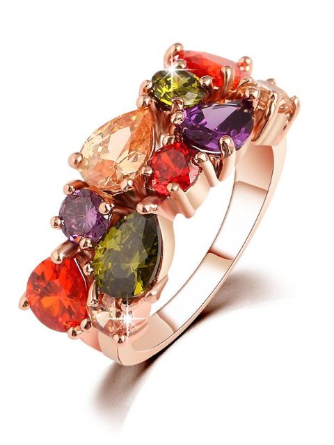 Retro färgglada Crystal Rhinestone Ring Retro smycken med AAA färgglada Cubic Zircon Bijouterie