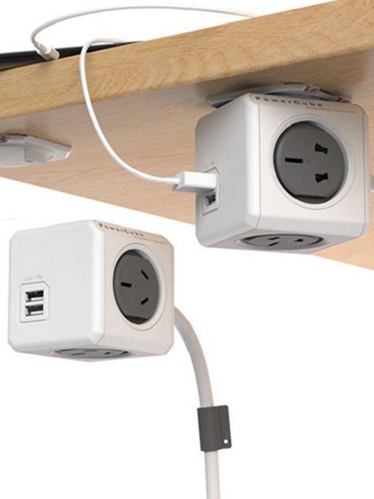 Power Cube Extended Universal Electric Outlet Socket Adapter Cord Power Strip With 4 Outlets 2 USB Charging Port