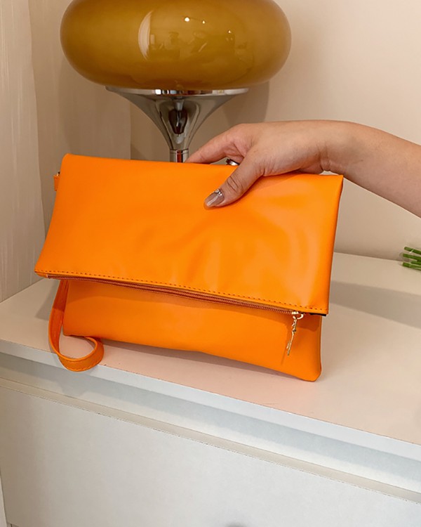 Fahion Envelope Purse Bag with Hand Strap Zipper Vegan Leather Handbag