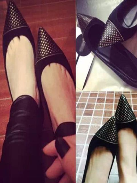 Women's Autumn Elegant Stylish PU Leather OLOffice Laldy Slip Flat Pointy Suede Pointed Toe Flats Shoes