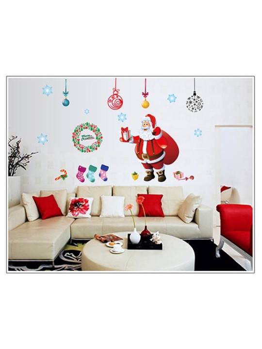 Fashion Christmas Gift Adornment Santa Claus Snow Window Sticker Wall Sticker