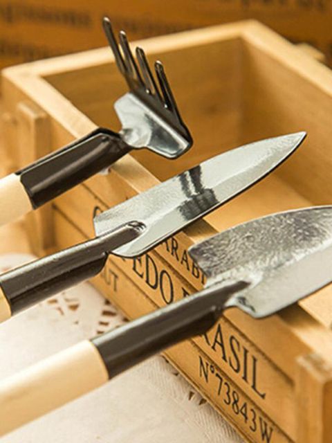 3 Unids Mini Kit de Herramientas de Jardín Mano Planta de Jardinería Pala Pala Rake Paleta de Madera Mango de Metal Cabeza Jardinero