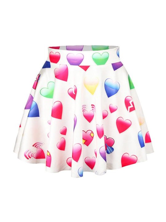 Moda Feminina Verão Coração Emoji Digital Imprimir Vestidos De Cintura Alta Queimado Skater Mini Saias