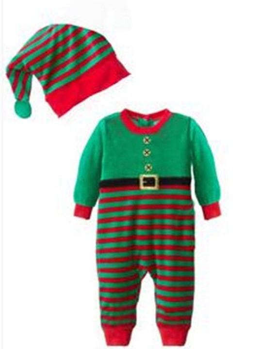 Noël nouveau-né bébé vêtements de nuit une pièce tenue Homewear vêtements rayé motif coton pyjama chaud