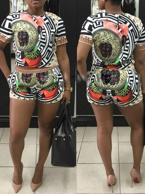 Women's Suit Set Paisley Print Round Neck Midrrif Sleeveless Crop Top Draw-String Brief Shorts