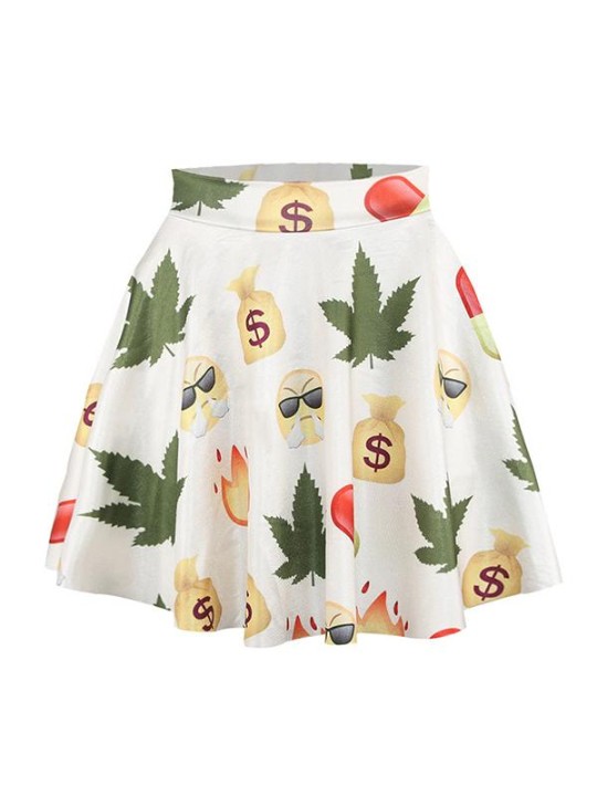 Moda Verão Emoji Digital Imprimir Cintura Alta Vestidos Femininos Skater Mini Saias