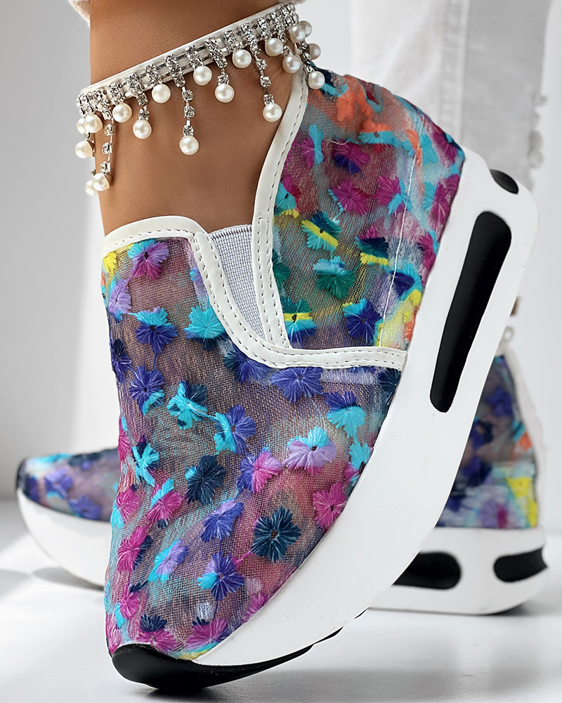 Casual Peep Toe Elastic Strap Slope Heel Sneaker