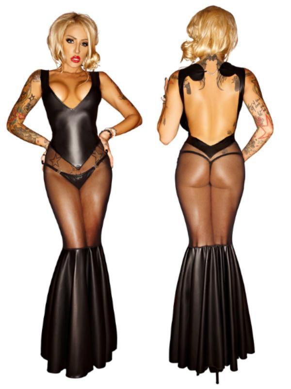 Womens' Sexy Backless Slim Pu Lace Sleeveless Clubwear Lingerie Dress