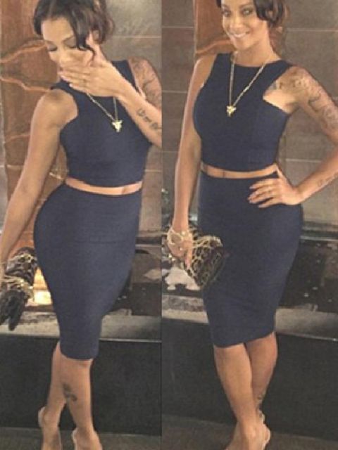 Top sin mangas atractivo de la mujer y vestido delgado de Midi Prom dos piezas