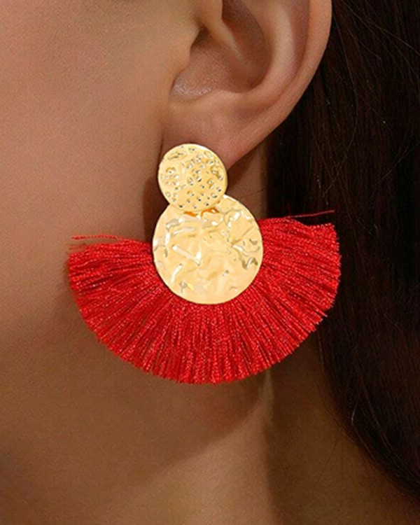 Metallic Tassel Dangle Earrings Bohemia Fan Shaped Earrings For Daily Wear Party