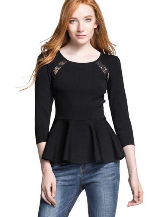 Ny efterår koreansk stil sexet ryg blonder udskåret skjorte Casual plus størrelse sweatshirt pullovere