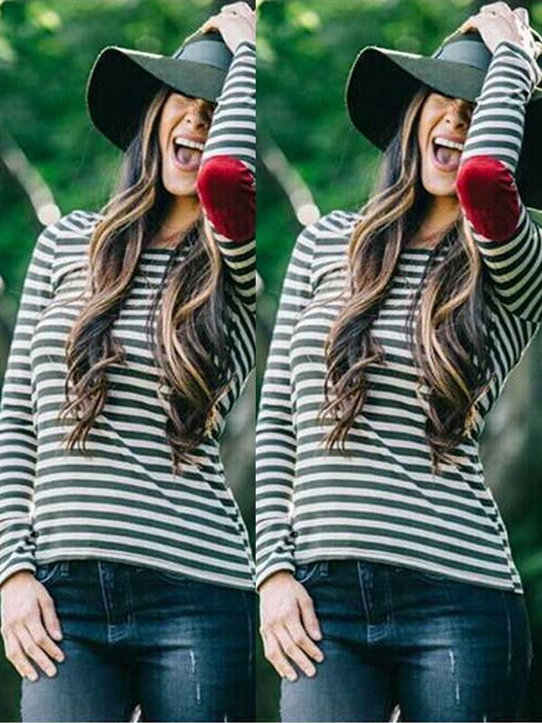 Frauen Striped Lose Baumwolle T-Shirt Fledermaus Ärmel Langarmshirts