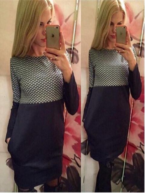 Vestido de blusa básica de manga larga delgada de manga larga de otoño de moda de las mujeres