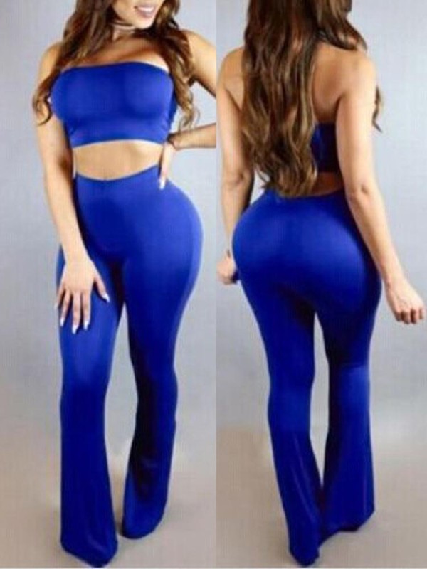 Axelbandslös kläddräkt för kvinnor Ärmlös Solid Sexig kostym Set Top + Full Byxor