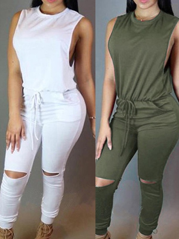 Sexy solid litur ermalausir toppholar buxur Jumpsuit Romper Clubwear