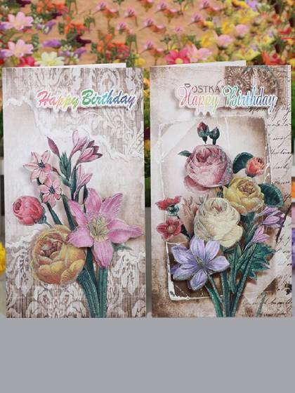 Christmas Birthday Greeting Cards Folding Card Floral Postcards Best Wishes to Friends(send by random)