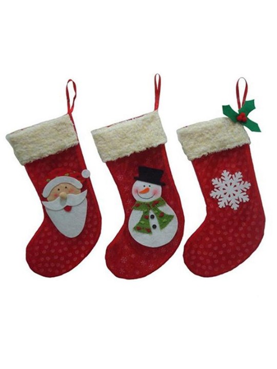 Decoraciones del partido de las decoraciones de la Navidad 3pcs / set Santa Claus muñeco de nieve del copo de nieve calcetines del caramelo de la Navidad / bolso de los regalos de la Navidad