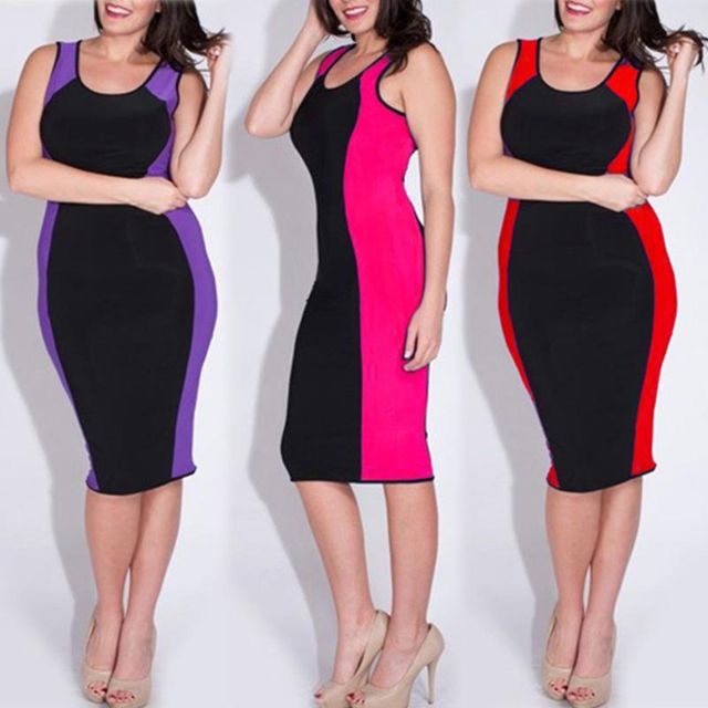 Mulheres Sexy Hit Cor Elegante Sem Mangas Splice Fino Oversized Big Yard Party Dress Plus Size Vestidos