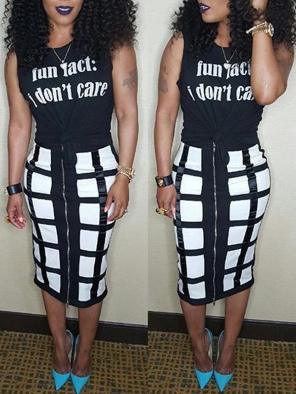 Sexy Women's 2pcs Suit Bodycon Dress Sleeveless Slim Fit Crop Top Zipper Skirt Casual Dresses