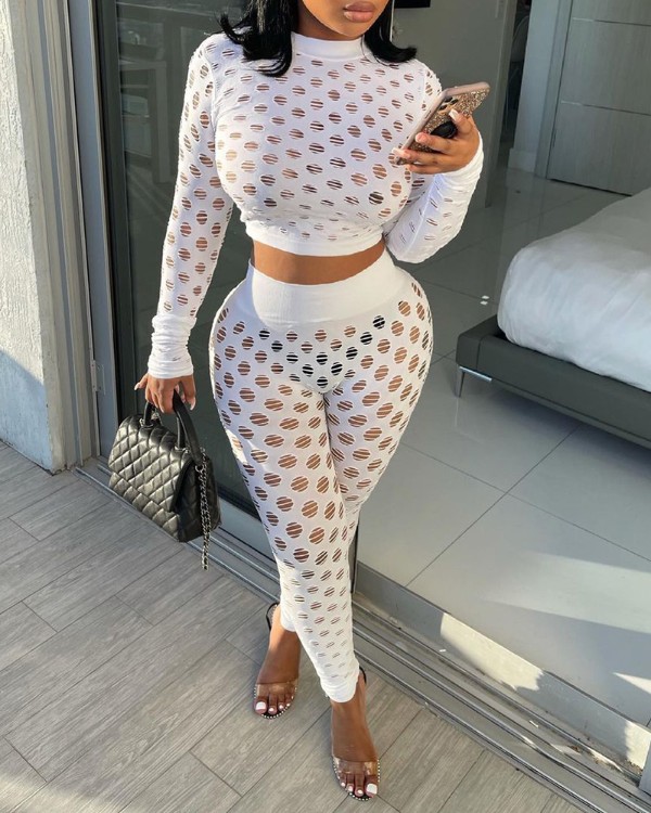 Udskæring Langærmet Crop Top & høj talje bukser sæt