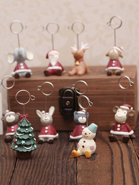 Árbol de Navidad muñeco de nieve Animal lindo Table Place Card Imagen Memo Photo Clip Holder Decoration