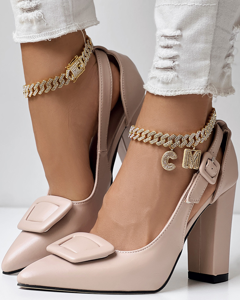 Geometric Pattern Slingback Chunky Heel Pumps