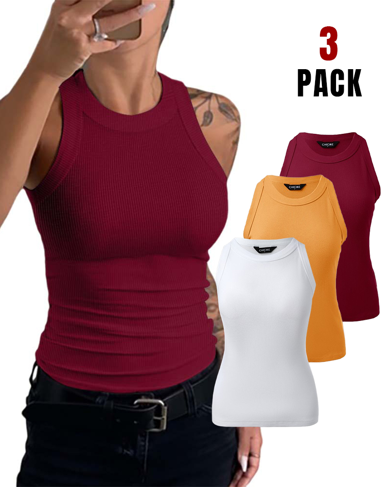 3-Pack Knit Round Neck Thick Strap Racerback Tank Tops(Without Pads)