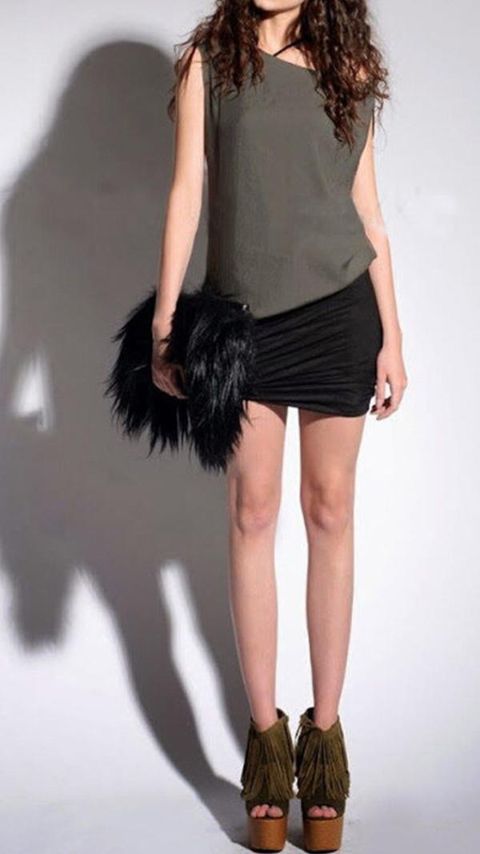 Women's New Fashion Retro Pleated Cotton Elastic Hip Package Mini Skirt Bottoms