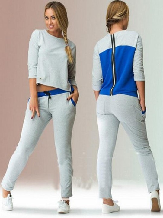 Queda das mulheres Moda Roun Neck Back Zipper Casual Moletons Suit Sets Sports Sets