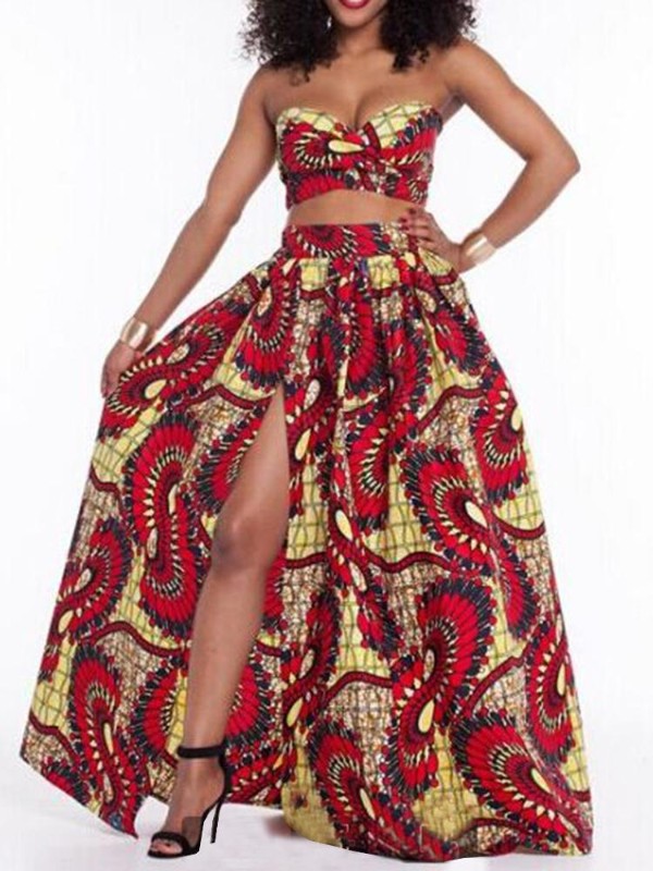 Las mujeres atractivas de moda Digital Flora Imprimir vestido maxi sin tirantes lado dividido noche noche vestido de fiesta