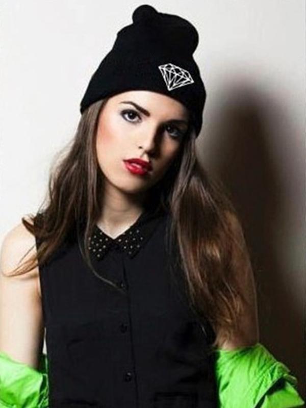 Unisexe automne et hiver diamant chapeau tricoté bonnet souple espagne Gorros Bonnet crâne Chunky Baggy casquette chaude