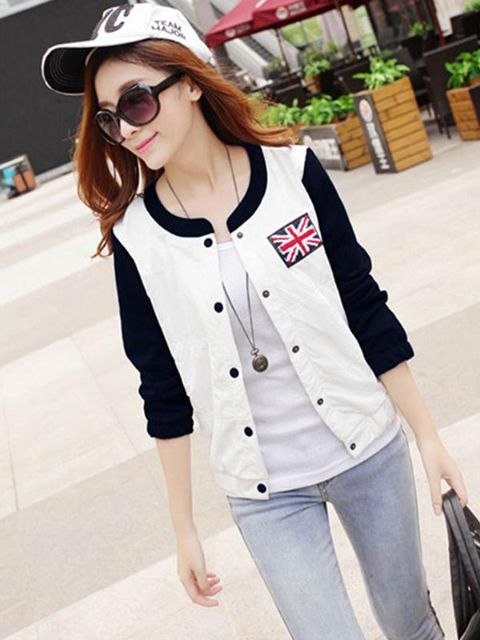 Women's Korean Style Round Neck Long Sleeve Coat Short Baseball Jacket Uniforms