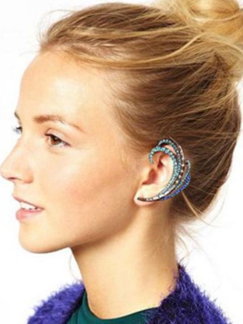 Nýr persónuleiki Yndislegir Crystal Blue Peacock Feather Ear Clip Eyrnalokkar