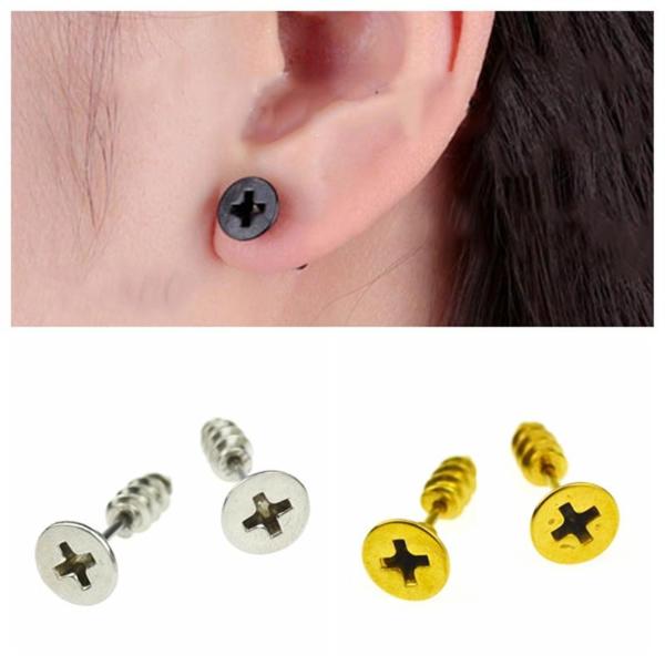 Punk rustfrit stål hel skrue stud øreringe Fashion Design øre stud til mænd kvinder
