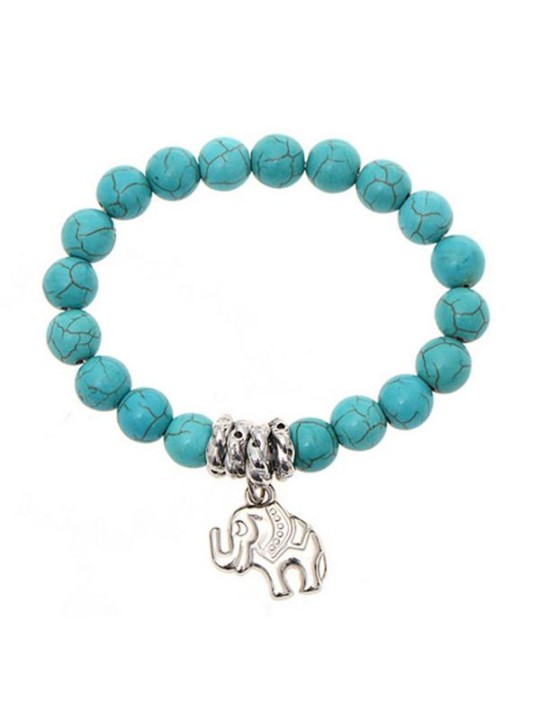 Hot Fashion turkise perler Sølvbelagte elefant vedhæng Armbånd Håndlavet tilbehør Smykker Gaver