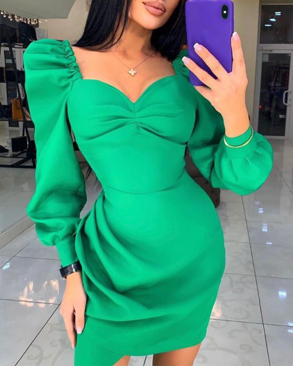 Puff Lantern Sleeve Ruched Festkjole