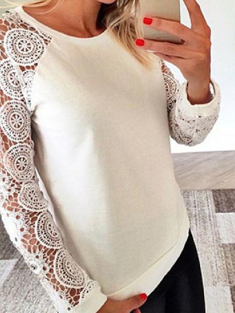 Femmes Automne Mode Casual Plus La Taille À Manches Longues À Manches Creuses Blouses Vintage T-shirt Tops