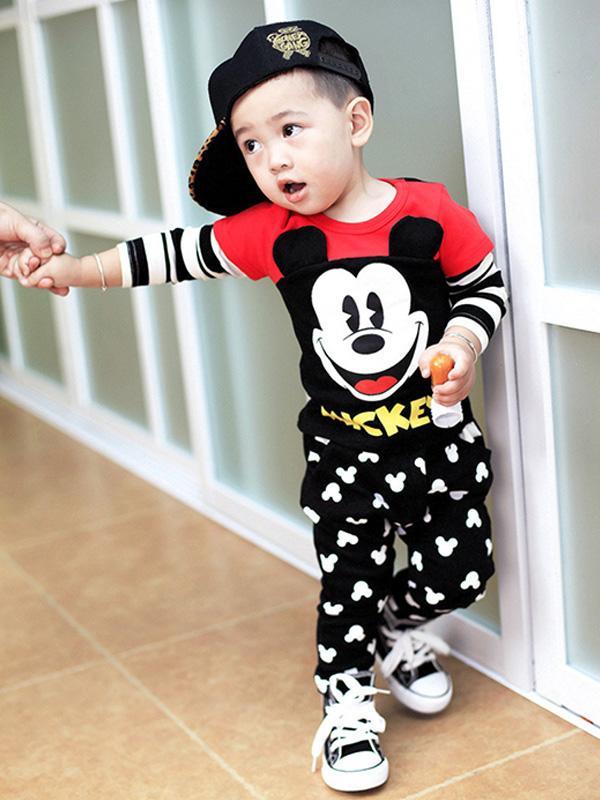 Baby Spring Autumn Children Clothing Set Cartoon Cotton Clothes Sets Suits Boys Micky Minnie Kids Long Sleeve T Shirt Pants