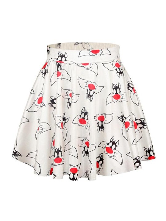 Naisten muoti söpö sarjakuva vikoja pupu Sylvester kissa digitaalinen tulostaa korkea vyötärö levennyt luistelija mini hameita