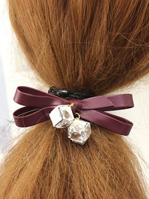 Firkantet krystal læder Bowknot hårring Dobbelt bambus fælles hårbånd hår tilbehør Høj elastisk hår reb