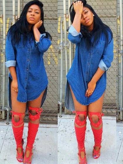 Nýtt haust vetrarstíll Denim kjóll með löngum ermi Glæsilegur Vestidos De Femininos kjólar Dömufatnaður