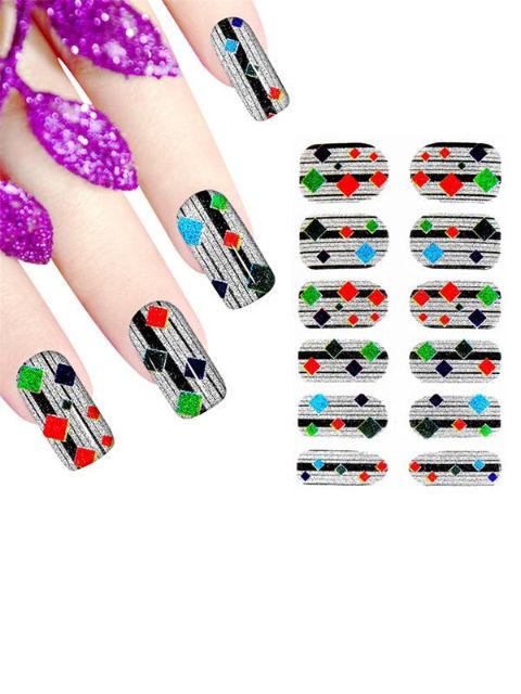 Geometría de las mujeres DIY Shining Sticker Calcomanías de uñas Nail Wraps Nail Tools Manicure