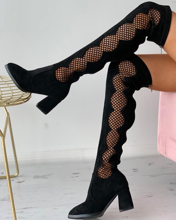 Mesh Over The Knee Chunky Boots Online. Discover hottest trend