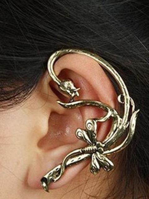 Damenmode Neue Persönlichkeit Punk Gothic Libelle Blumen Design Ohrclip Ohrstecker Ohrringe