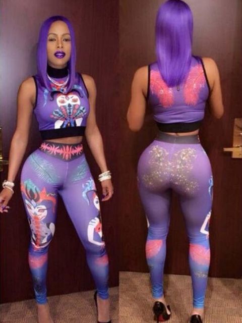 New Fashion Slim Clown Print Zweiteiler Ärmelloses Crop Top + Lange Hose Set Nachtclub Wear