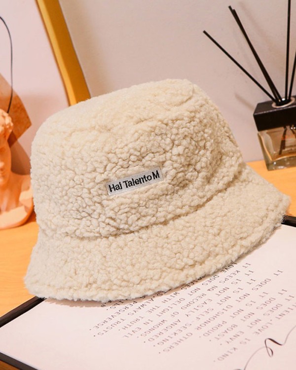 Letter Embroidery Fluffy Winter Thermal Bucket Hat