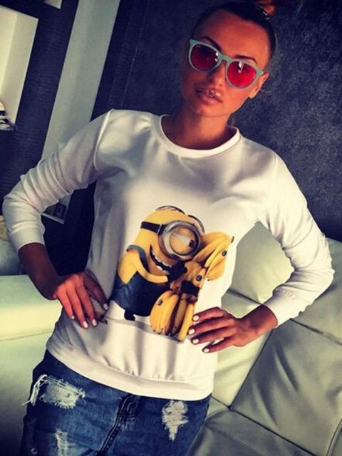 Nette Minion Tops Print Casual Sweatshirt Langarm Pullover Tops Kurzer Abschnitt Tops