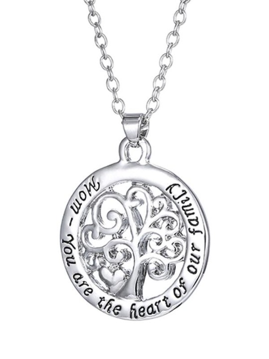 Mode Runda ihåliga träd Brevtryck Drop Chain Hänge Halsband Smycken Tillbehör Gåvor