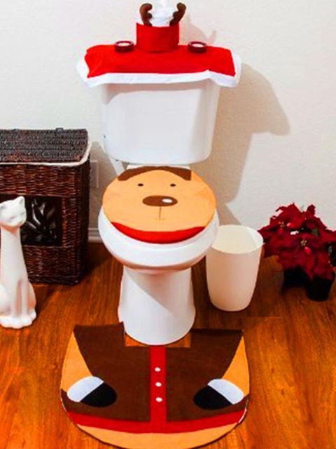 Nyt XMAS hjorte toiletsædeovertræk + badeværelsesmåtte + tankdæksel + vævsdækselsæt julepynt