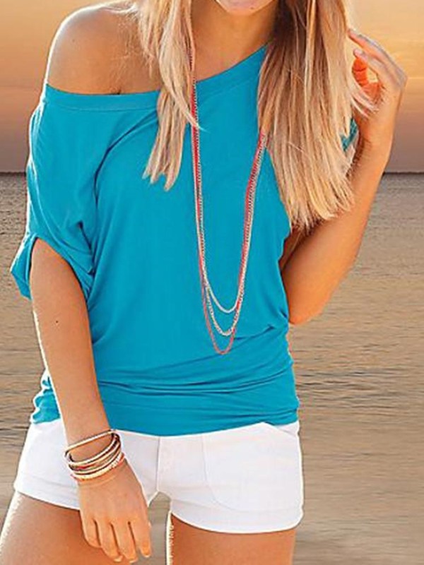 Women's Fashion Handkerchief Hem Short Sleeve Boat Neck Dolman Top